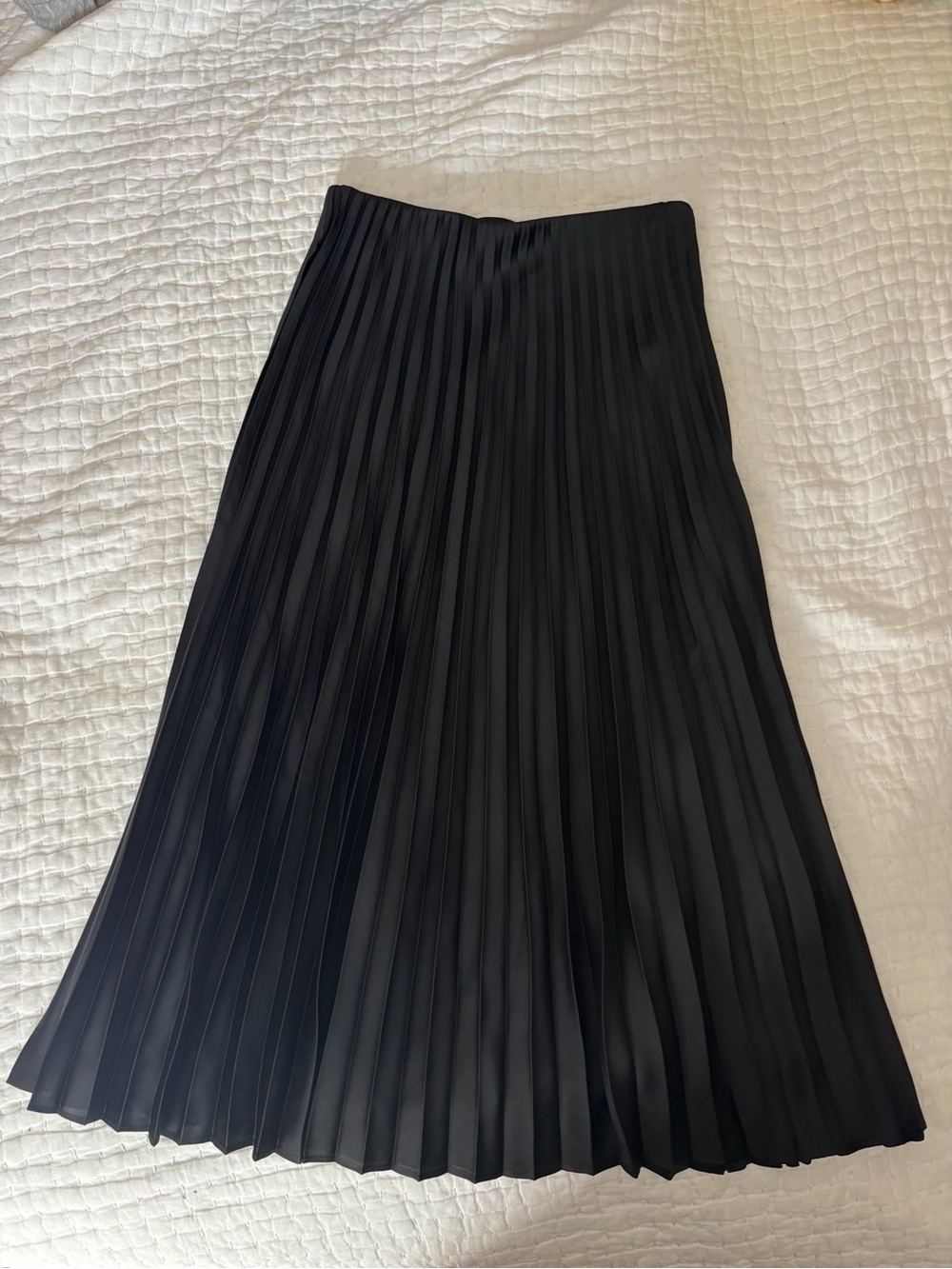 J. Crew Black Satin Pleated Midi Skirt